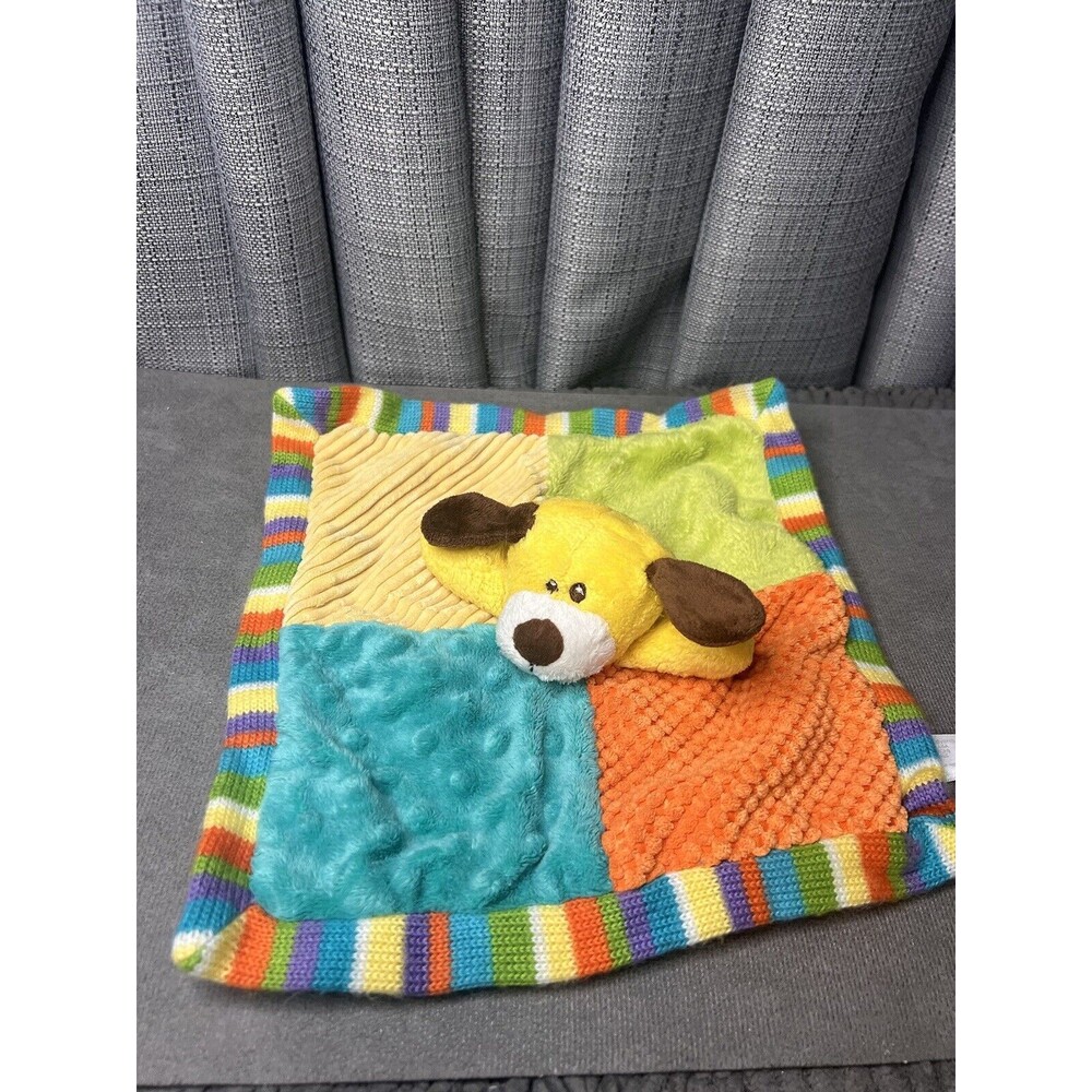 Animal Adventure Plush Puppy Dog Lovey Rattle Knitted Manhattan Toy Yellow